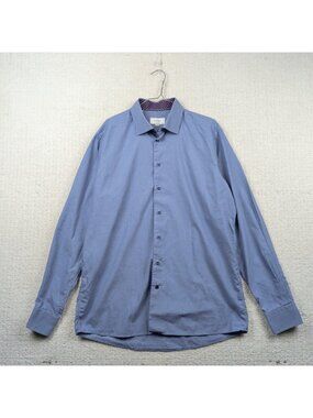 Eton Contemporary Fit Plaid Button Dress Shirt Blue Mens 17.5 / 44 / XL Preppy